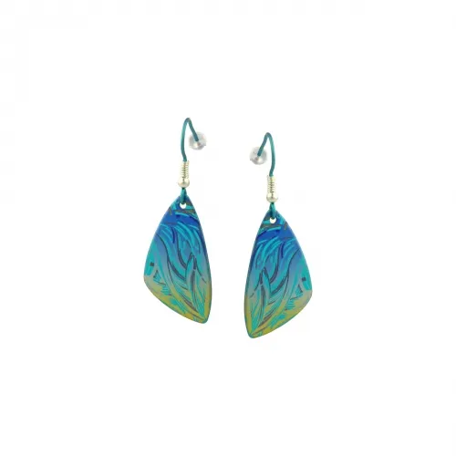 Small Swirl Plectrum Green Drop Earrings